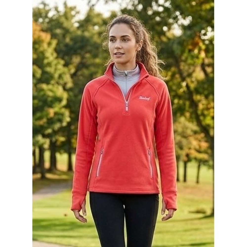 Baleaf Fleece Lined Half Zip Running Thumbholes Size M Orange Athleisure Stretch
